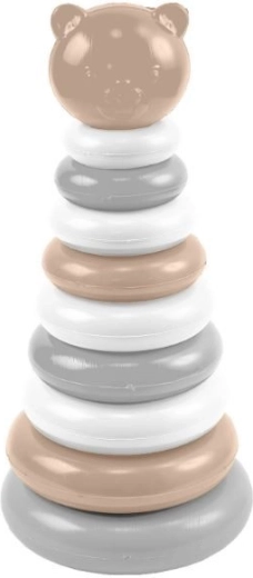 Dřevěná skládací pyramida Medvídek – béžovo‑šedá