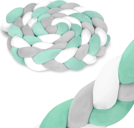 Pletený mantinel do postýlky 3 m mentolovo–šedý RICOKIDS