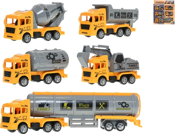 Sada stavebních vozidel na setrvačník se zpětným chodem, 5 ks