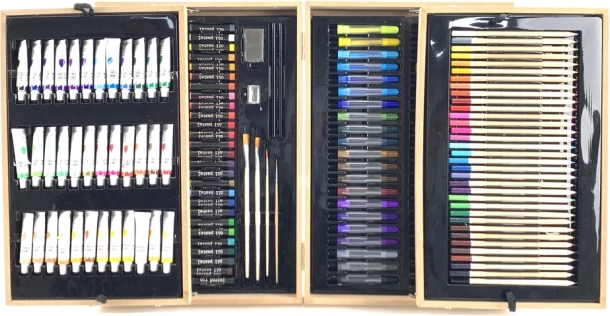 Profesionální umělecká sada v dřevěném kufříku, 174 dílů