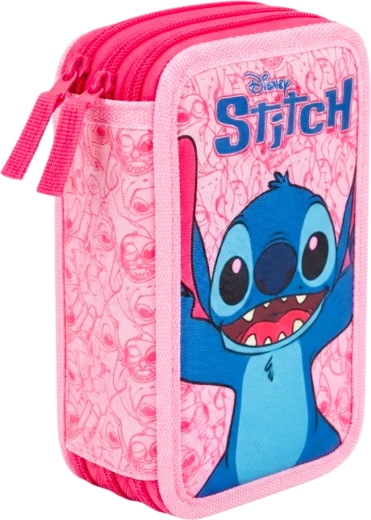 Třípatrový vybavený školní penál Lilo & Stitch Stitch a Angel, růžový