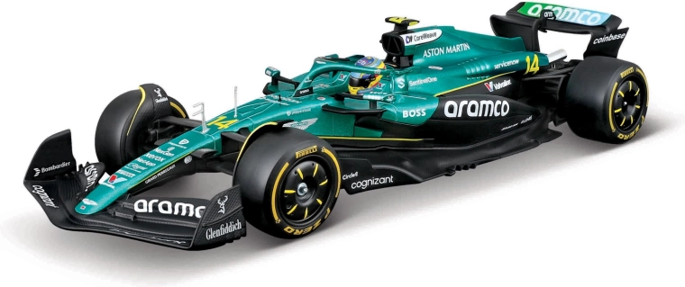 Bburago Aston Martin AMR25 2025 #14 Fernando Alonso – model F1 1:24 v akrylovém boxu