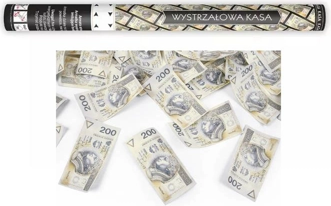Konfetová tuba s imitací bankovek 200 PLN 60 cm - 1 kus