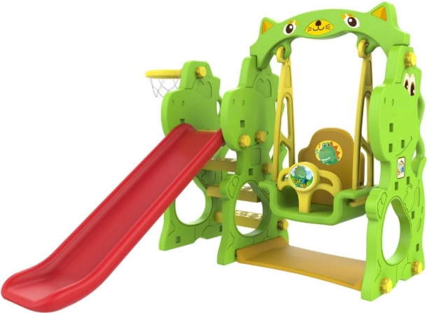 Zahradní skluzavka 3v1 s houpačkou a košem Dino