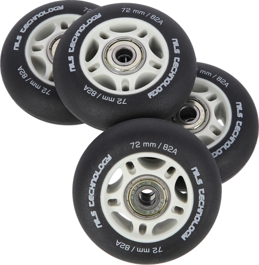 Matná kolečka na inline brusle NILS Extreme 72 mm 82A s ložisky ABEC 9, černá, sada 4 ks