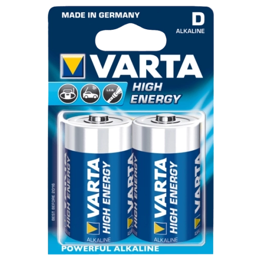Alkalické baterie D 1,5 V Varta High Energy, 2 ks