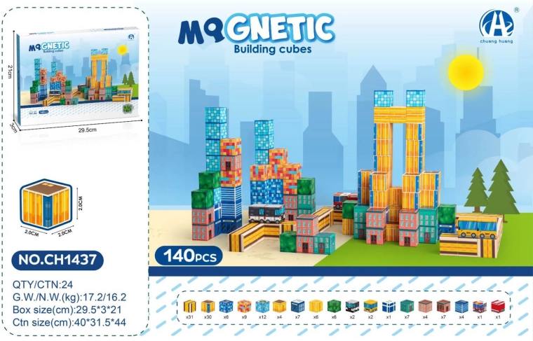 Magnetické kostky 3D – město, sada 140 ks