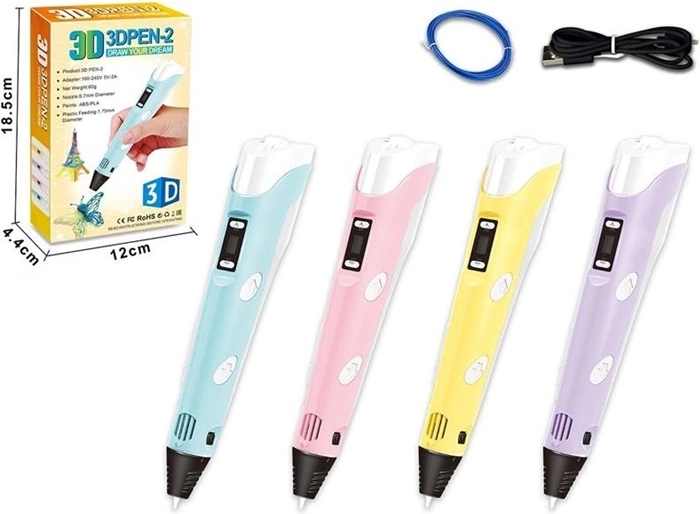 Péro 3D s filamentem a USB kabelem