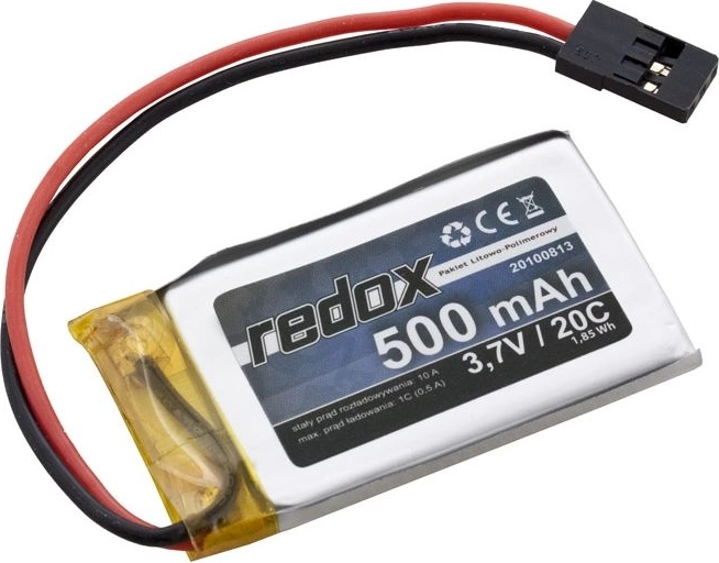Redox li-pol baterie 500 mAh 3,7 V 20C s konektorem JR - 1 kus