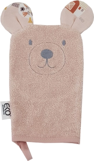 EKO bavlněná žínka s oušky Bear rose pink 20 × 15 cm