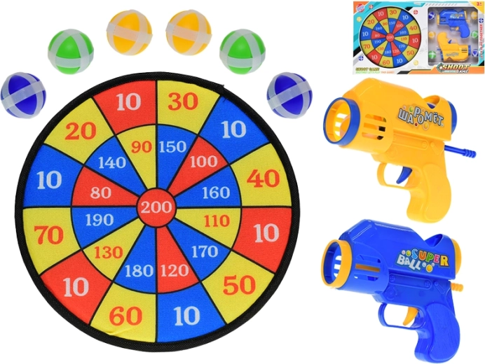 Dětský terč na suchý zip se 2 pistolemi a 6 míčky, 27 cm