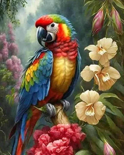Norimpex malování podle čísel Papoušek s květinami 40 × 50 cm