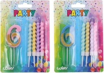 Párty svíčka číslo 6 a 4 ks svíček