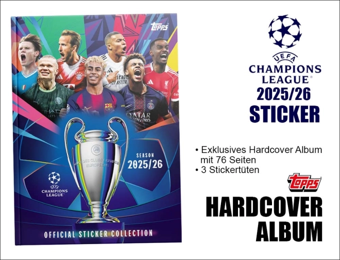 Topps UEFA Champions League 2025/2026 sběratelské album na samolepky v pevné vazbě - 1 kus
