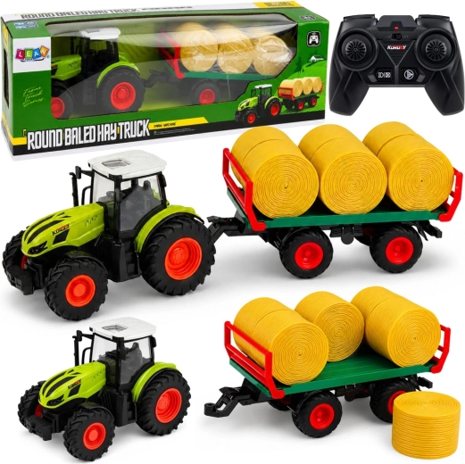RC zemědělský traktor s přívěsem a balíky sena 1:24