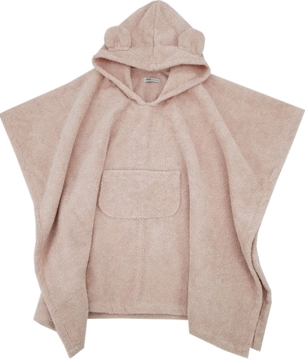 Eko dětské bavlněné pončo s kapucí a oušky, pudrově růžové 75 × 120 cm