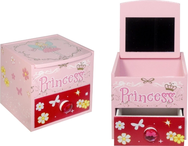 Dřevěná šperkovnice s zrcátkem Princess – růžová