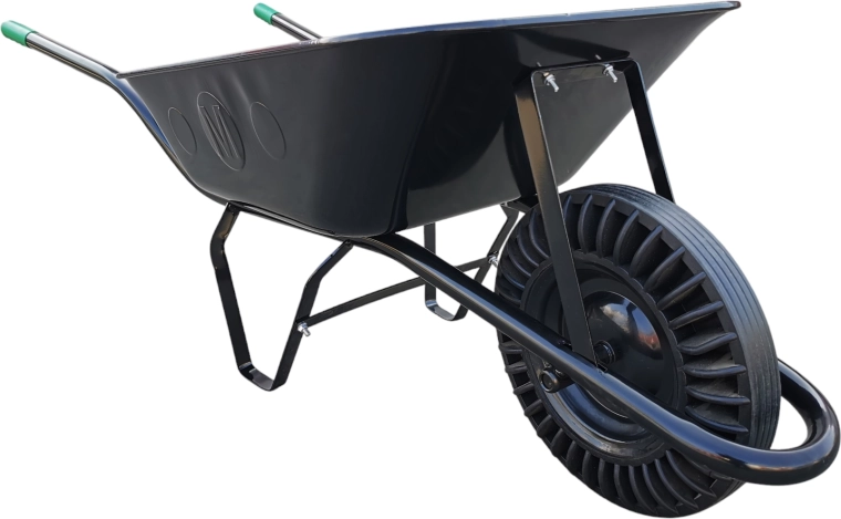 Stavební kolečko 80 l s plnou pryží a pevnou osou, černé