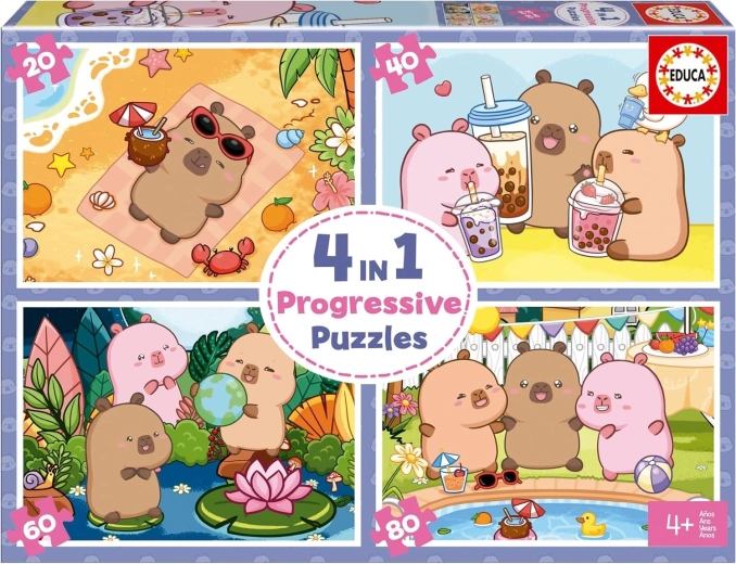Educa puzzle CapyFun 4 v 1 – progresivní dětské puzzle (20, 40, 60, 80 dílků)