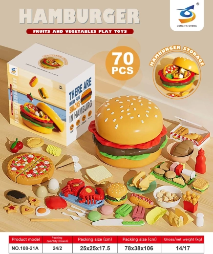 Dětská sada fast food v hamburgeru se 70 doplňky