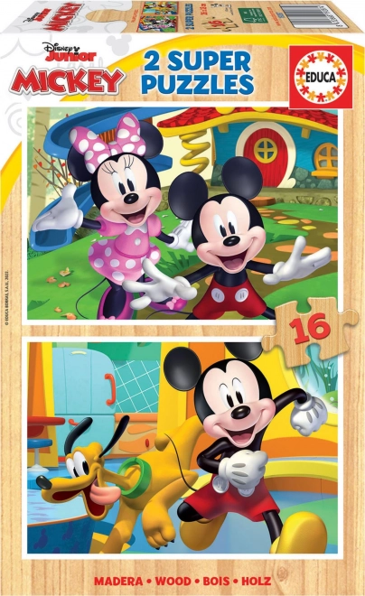 Dřevěné puzzle Mickey a Minnie 2×16 dílků