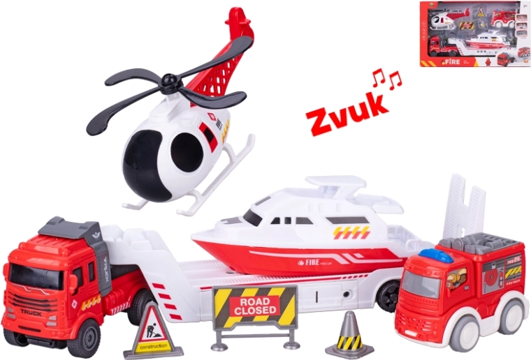 Hasičský herní set s nákladním autem 30 cm se světly a zvuky