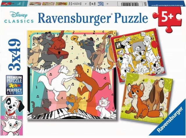Ravensburger puzzle Disney Classics: zvířátka v dobré náladě 3×49 dílků