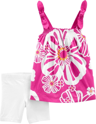 Dívčí letní set tunika a krátké legíny fialové květiny