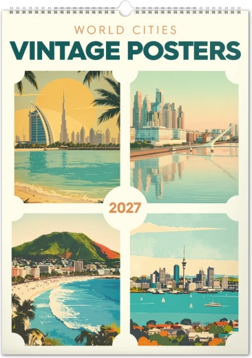 Notique nástěnný kalendář vintage plakáty – světová města 2027, 33 × 46 cm