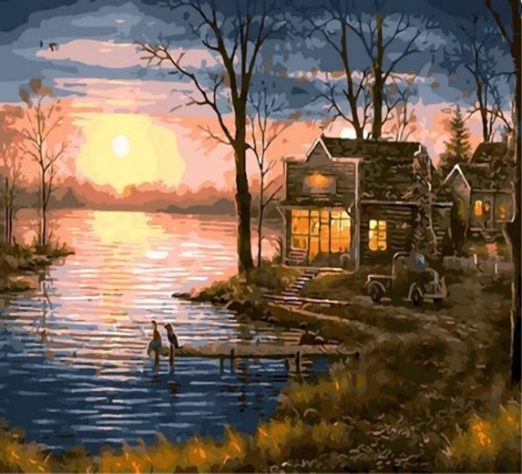 Norimpex Malování podle čísel západ slunce nad jezerem 40 × 50 cm