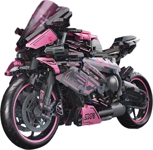 Stavebnice závodního motocyklu růžová, 2066 dílků