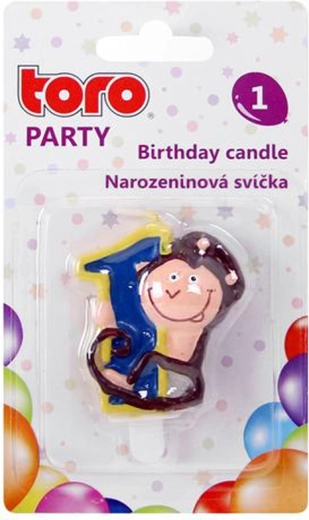Dortová svíčka číslo 1 s opičkou TORO 5 cm