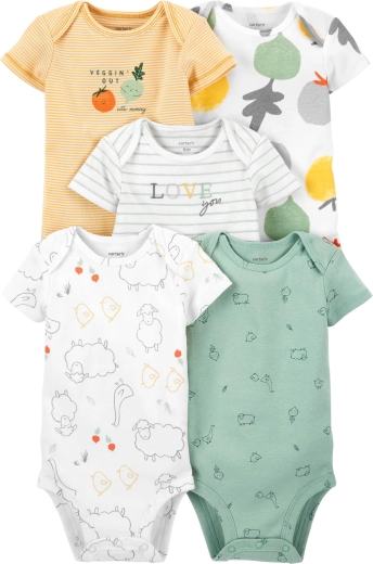 Carter's kojenecká body s krátkým rukávem Veggies neutrál, 5 ks, velikost 46