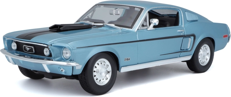 Maisto Ford Mustang gt cobra jet fastback 1968 – kovový model 1:18, metalická modrá