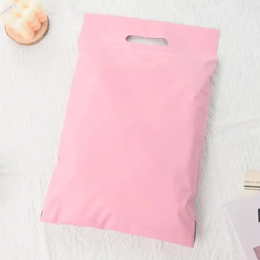 Růžové kurýrní plastové obálky s uchytem, balení 50 ks – 260 x 350 + 70 mm