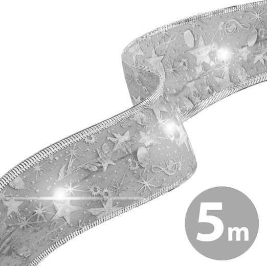 Vánoční LED stuha stříbrná 5 m s USB