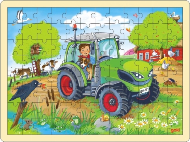 Goki dřevěné puzzle traktor 96 dílků