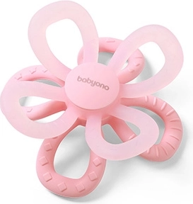 BabyOno silikonové kousátko Flower růžové