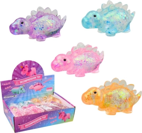 Antistresový dinosaurus s třpytkami – mačkací squishy hračka