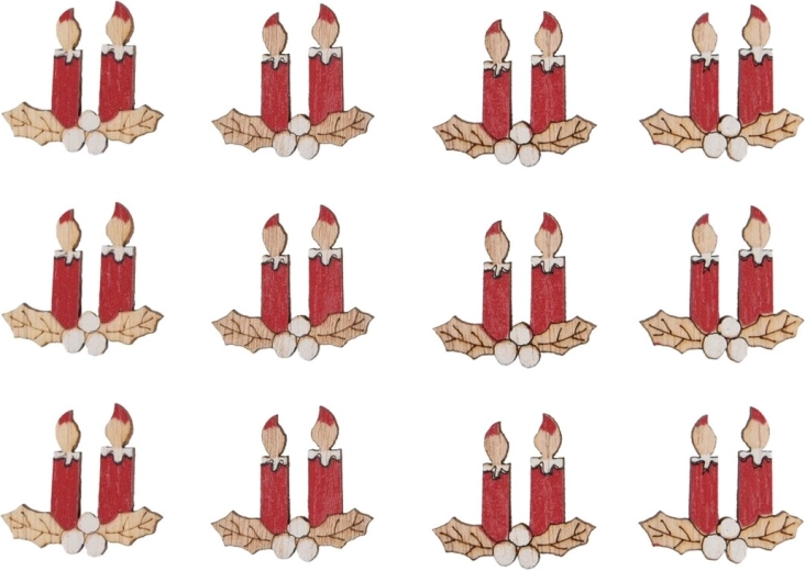 Nalepovací dřevěné svíčky červené 3 cm (12 ks)