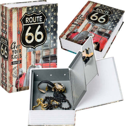 Kniha sejf na klíč s motivem Route 66