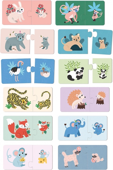 Dřevěné puzzle mláďata a maminky Vilac