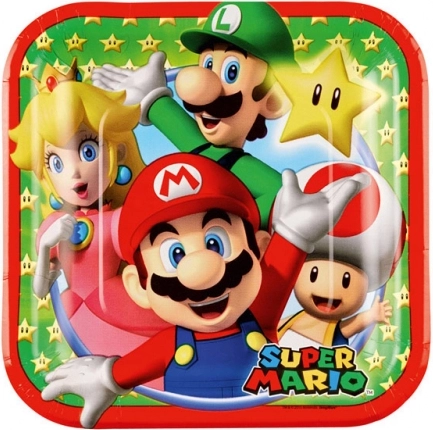 Super Mario papírové talířky 18 × 18 cm (8 ks)