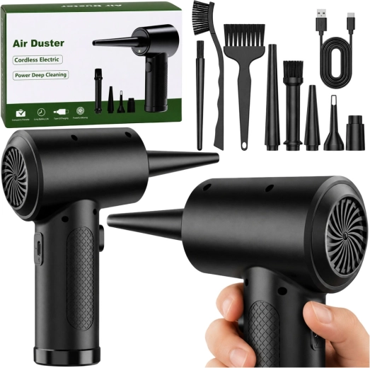 Elektrická prachová ofukovací pistole (air duster) USB-C se sadou nástavců a kartáčků