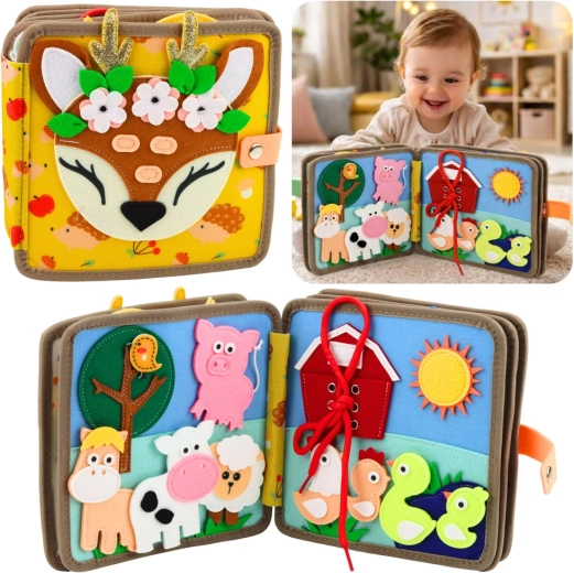 Smyslová filcová knížka Jelínek – interaktivní vzdělávací kniha pro nejmenší