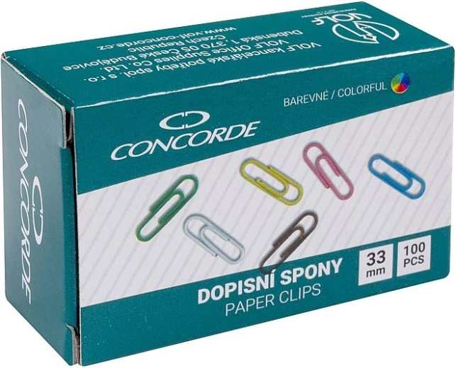 Dopisní spony 33 mm barevné CONCORDE, 100 ks