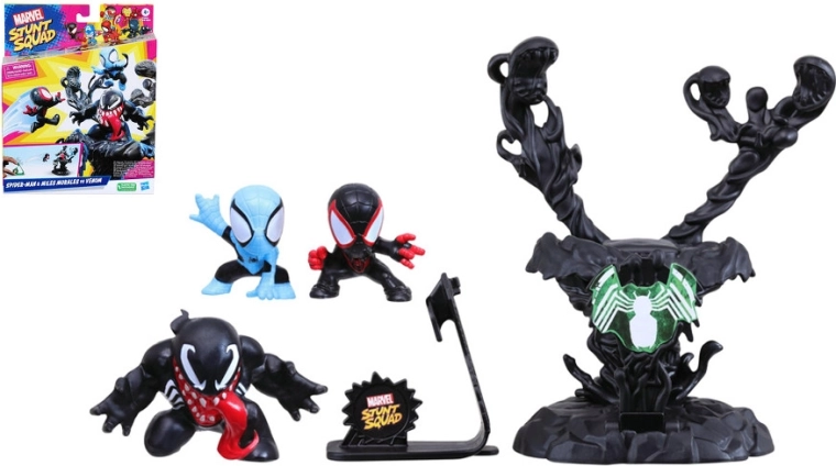 Spider-Man a Miles Morales vs Venom – gumové figurky s vystřelovačem