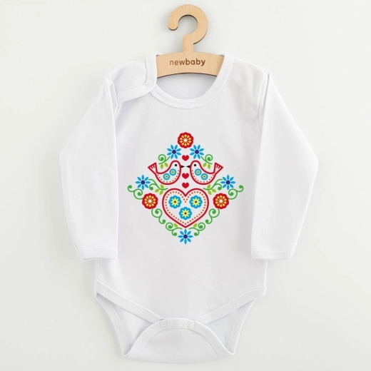 Dětské body s dlouhým rukávem New Baby lidový vzor ptáčci, velikost 62 (3–6 měsíců)