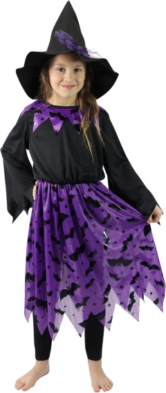 Dětský kostým čarodějnice s kloboukem a netopýry