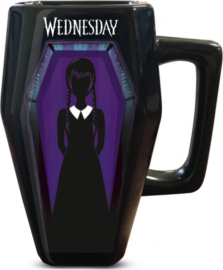3D hrnek ve tvaru rakve s motivem Wednesday